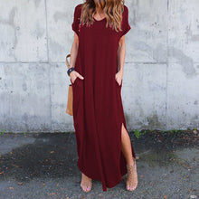 Ladda upp bild till gallerivisning, V-ringad klänning med slitsar och fickor