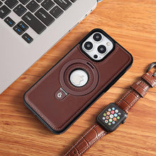 Ladda upp bild till gallerivisning, Heltäckande stötsäkert läderfodral med magnetiskt stativ för iPhone