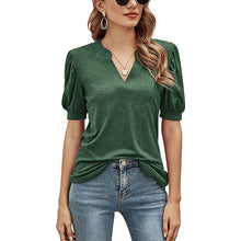 Ladda upp bild till gallerivisning, Casual v-ringad enfärgad puffärm lös t-shirt