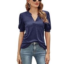 Ladda upp bild till gallerivisning, Casual v-ringad enfärgad puffärm lös t-shirt