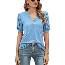 Ladda upp bild till gallerivisning, Casual v-ringad enfärgad puffärm lös t-shirt