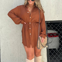 Ladda upp bild till gallerivisning, Enfärgad långärmad skjorta jumpsuit