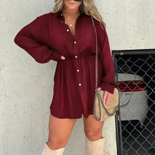 Ladda upp bild till gallerivisning, Enfärgad långärmad skjorta jumpsuit