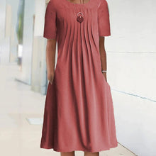 Ladda upp bild till gallerivisning, Enfärgad crewneck plisserad klänning