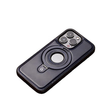 Ladda upp bild till gallerivisning, Heltäckande stötsäkert läderfodral med magnetiskt stativ för iPhone