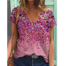 Ladda upp bild till gallerivisning, V-ringad kortärmad t-shirt med blommönster
