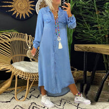 Ladda upp bild till gallerivisning, Robe en jean décontractée à manches longues de couleur unie pour femmes