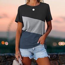 Ladda upp bild till gallerivisning, Colorblock casual kortärmad T-shirt med rund hals