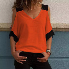 Ladda upp bild till gallerivisning, Kontrasterande off-shoulder v-ringad blus