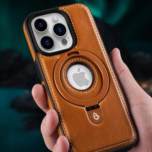 Ladda upp bild till gallerivisning, Heltäckande stötsäkert läderfodral med magnetiskt stativ för iPhone