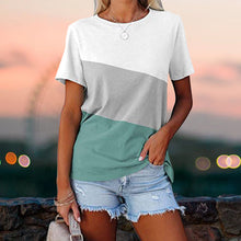 Ladda upp bild till gallerivisning, Colorblock casual kortärmad T-shirt med rund hals