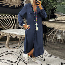 Ladda upp bild till gallerivisning, Robe en jean décontractée à manches longues de couleur unie pour femmes