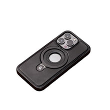 Ladda upp bild till gallerivisning, Heltäckande stötsäkert läderfodral med magnetiskt stativ för iPhone