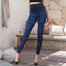 Ladda upp bild till gallerivisning, Sportleggings med hög midja i denimlook