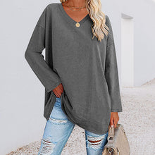 Ladda upp bild till gallerivisning, Enfärgad långärmad v-ringad topp