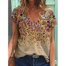Ladda upp bild till gallerivisning, V-ringad kortärmad t-shirt med blommönster