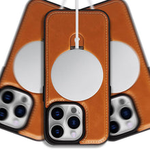 Ladda upp bild till gallerivisning, Heltäckande stötsäkert läderfodral med magnetiskt stativ för iPhone