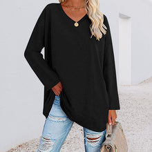 Ladda upp bild till gallerivisning, Enfärgad långärmad v-ringad topp