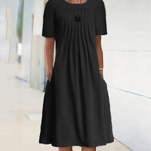 Ladda upp bild till gallerivisning, Enfärgad crewneck plisserad klänning