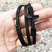 Ladda upp bild till gallerivisning, Korsflätat flerlagers läderarmband