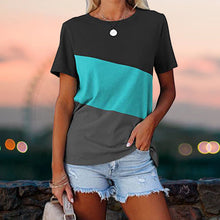 Ladda upp bild till gallerivisning, Colorblock casual kortärmad T-shirt med rund hals