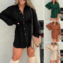 Ladda upp bild till gallerivisning, Enfärgad långärmad skjorta jumpsuit