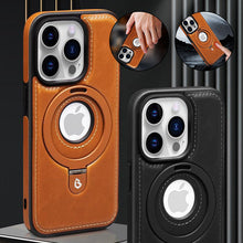 Ladda upp bild till gallerivisning, Heltäckande stötsäkert läderfodral med magnetiskt stativ för iPhone