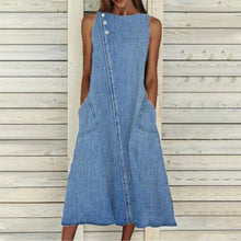 Ladda upp bild till gallerivisning, Ärmlös denimklänning med rund hals