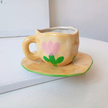 Ladda upp bild till gallerivisning, HandmÄlad kreativ kaffemugg, keramisk tekopp och fatset