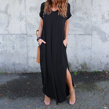 Ladda upp bild till gallerivisning, V-ringad klänning med slitsar och fickor