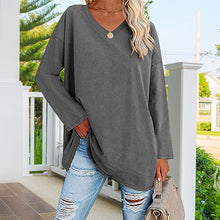 Ladda upp bild till gallerivisning, Enfärgad långärmad v-ringad topp