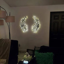 Ladda upp bild till gallerivisning, Svarta änglavingar metallvingar väggkonst med LED-ljus