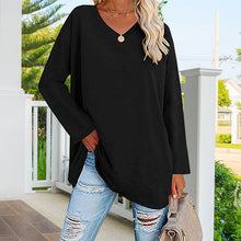 Ladda upp bild till gallerivisning, Enfärgad långärmad v-ringad topp