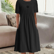 Ladda upp bild till gallerivisning, Enfärgad crewneck plisserad klänning