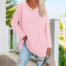 Ladda upp bild till gallerivisning, Enfärgad långärmad v-ringad topp