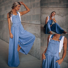 Ladda upp bild till gallerivisning, Casual denimficka jumpsuit med vida ben
