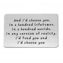Ladda upp bild till gallerivisning, "And I'd choose you" Graverat plånbokskort i metall