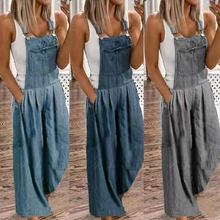 Ladda upp bild till gallerivisning, Casual denimficka jumpsuit med vida ben