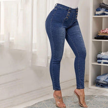 Ladda upp bild till gallerivisning, Dubbelknäppta skinny-jeans med hög midja
