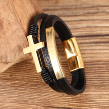 Ladda upp bild till gallerivisning, Korsflätat flerlagers läderarmband