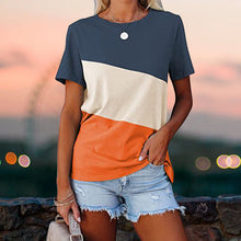 Ladda upp bild till gallerivisning, Colorblock casual kortärmad T-shirt med rund hals