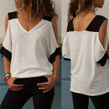 Ladda upp bild till gallerivisning, Kontrasterande off-shoulder v-ringad blus