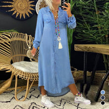 Ladda upp bild till gallerivisning, Robe en jean décontractée à manches longues de couleur unie pour femmes