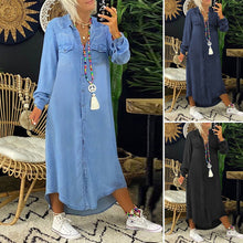 Ladda upp bild till gallerivisning, Robe en jean décontractée à manches longues de couleur unie pour femmes