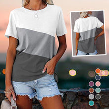 Ladda upp bild till gallerivisning, Colorblock casual kortärmad T-shirt med rund hals