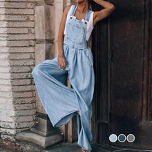 Ladda upp bild till gallerivisning, Casual denimficka jumpsuit med vida ben