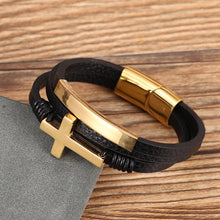 Ladda upp bild till gallerivisning, Korsflätat flerlagers läderarmband