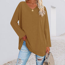 Ladda upp bild till gallerivisning, Enfärgad långärmad v-ringad topp