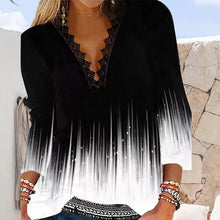 Ladda upp bild till gallerivisning, Långärmad topp med spetshalstryck