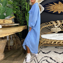 Ladda upp bild till gallerivisning, Robe en jean décontractée à manches longues de couleur unie pour femmes